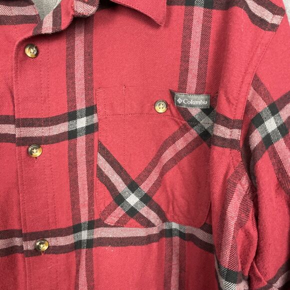 COLUMBIA Shirt Mens XL Red Plaid Fleece Lined Button Up Shacket Workwear Camping - Picture 2 of 11